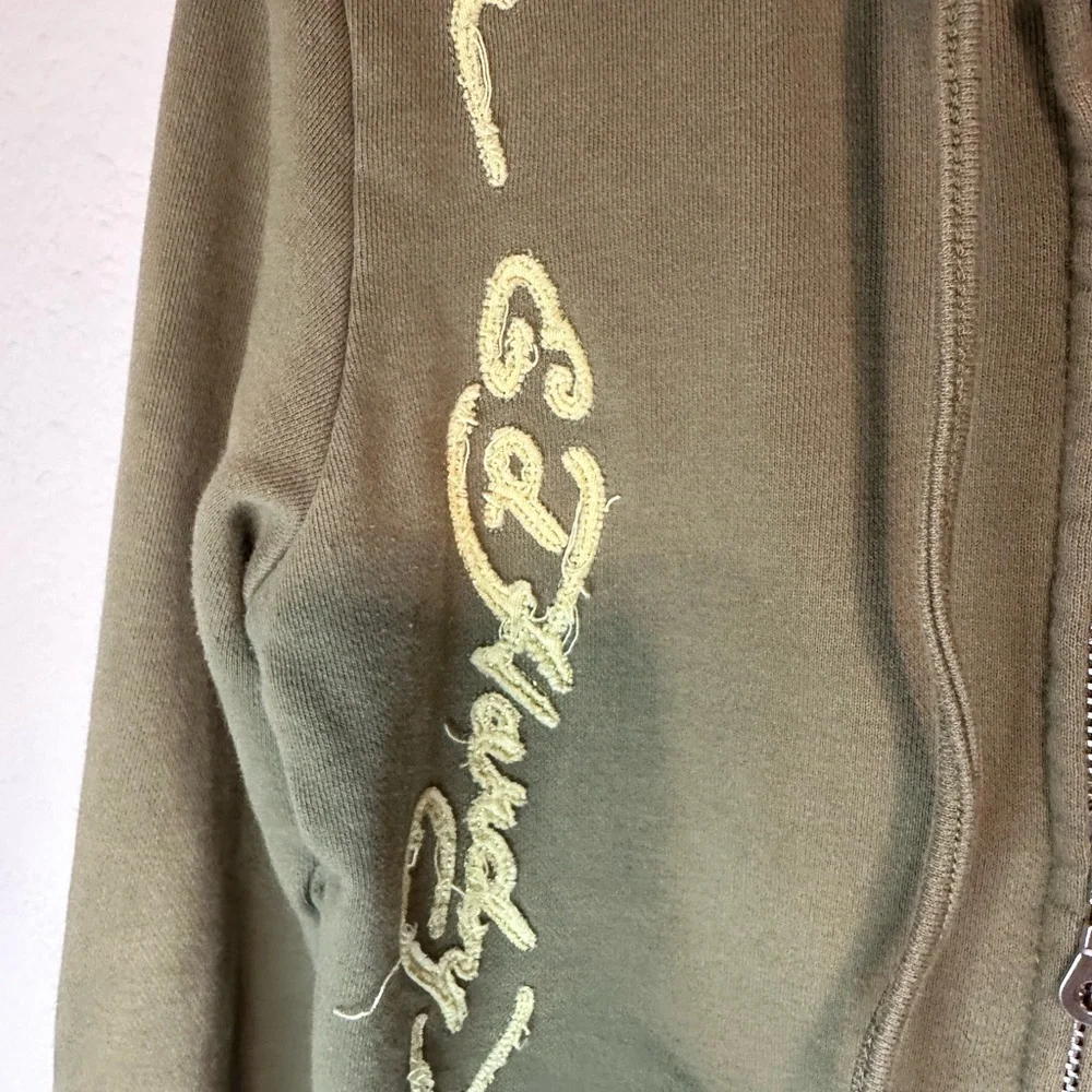Vintage Ed Hardy Olive Green Hoodie with Black Accents - Picture 4 of 14